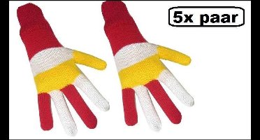 5x Paar handschoenen rood/wit/geel - Handschoen carnaval rood wit geel oeteldonk winter festival feest party