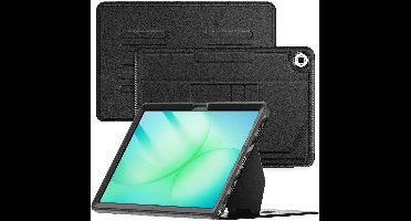 Tablet Hoes Geschikt voor Samsung Galaxy A11 Plus Zwart - Galaxy A11 plus hoes met Kaartsleuven - Multi-Angle Magnetic Stand, Auto Sleep/Wake - Extra Stevig - Schokbestendig