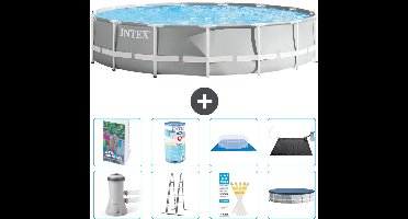 Intex Rond Prism Frame Zwembad - 457 x 107 cm - Grijs - Inclusief Pomp - Ladder - Grondzeil - Afdekzeil - Filter - Solar Mat - 9-delig