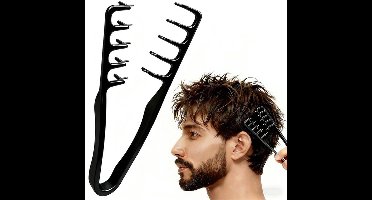 Krulkam, textuurkam, stylingkam, volumetool voor de haaraanzet met paardenstaart, haarkam met brede tanden, haarborstel voor mannen en vrouwen, Zwart