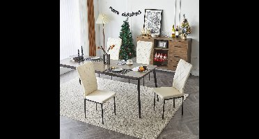 Stoel - Eetkamerstoelen - Set van 4 Fluweel Eetkamerstoelen - Ergonomisch - Metalen Poten - Hoge Rugleuning - Comfortabel & Stabiel – Voor Keuken - Eetkamer - 42x94.5x 59cm - Crème Fluweel
