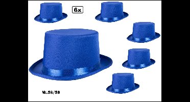 6x Hoge hoed Blauw mt.58/59 - Kids en/of dames - Themafeest festival party fun