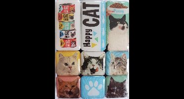 Nostalgic Art Magneet - Happy Cat - Magneet Set met 9 Magneten met poes/kat afbeeldingen