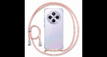Geschikt voor Xiaomi Redmi 14C Hoesje met Koord - Transparant - Verstelbaar Nekkoord - Schokbestendig - Rosegoud