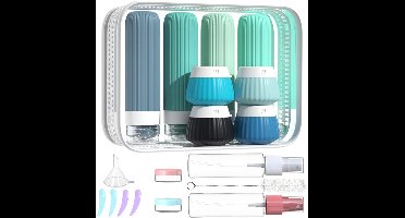 Reisflesjes Set 18 Stuks - Lekvrije Siliconen Travel Bottles - TSA Approved Toiletry Containers Voor Shampoo Body Wash En Cosmetica - Blauw