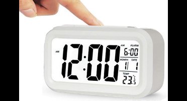 LED digitale wekker – wit – met achtergrondverlichting, sluimerstand & kalender – stille tafelklok voor bureau & slaapkamer