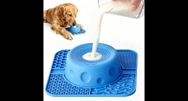2-in-1 Slow Feeder- En Likmat Voor Huisdieren – Likkom Met Rollende Bal En Antislipzuignappen, Voorkomt Een Opgeblazen Gevoel En Verslikken, Geschikt Voor Vloeibare En Dikke Snacks(Blauw-1)