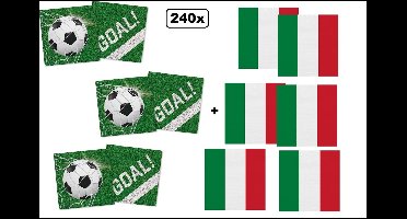 120x Servetten Voetbal 33cm x 33cm + 120x Servetten Italie 33cm x 33cm - 3 laags - MIX - Servet diner eten knoeien restaurant BBQ thema feest verjaardag feest
