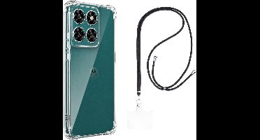 Set met hoesje en nekband voor Motorola G67 / G77 - Flexibele, transparante TPU-bescherming, verstelbare universele nekband voor mobiele telefoons, zwarte nekband, transparante draagriem van Phonillico®