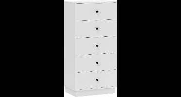 Ladekast – Kommode – Opbergkast – Schuifkast – Dressoir – Compact Design – Vijf Ruime Laden – Wit Houtwerkstof – 47x29x95 cm