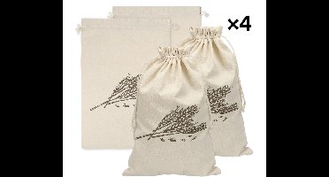 4 stuks Katoenen Broodzakken met Trekkoord - 30x45cm, Tarweprint, Herbruikbaar voor Brood & Stokbrood