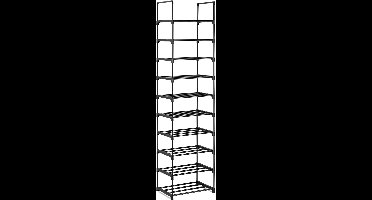 10-Laags Verticaal Schoenenrek - Ruimtebesparend Opbergsysteem met Multifunctionele Planken - Metalen Opbergrek voor Schoenen en Meer - Zwarte Stevige Constructie