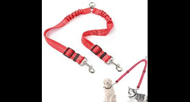 Dubbele Hondenriem 2,5cm Breed 70cm Lang, 3M Reflecterend zonder Knoop 360° Draaibare Koppeling met Schokabsorberende Bungee, Verstelbare Dubbele Hondenleiding voor Kleine Middelgrote Grote Honden