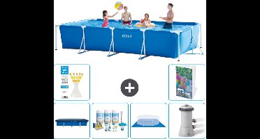 Intex Rechthoekig Frame Zwembad - 450 x 220 x 84 cm - Blauw - Inclusief Afdekzeil - Onderhoudspakket - Grondzeil - Zwembadfilterpomp - 7-delig
