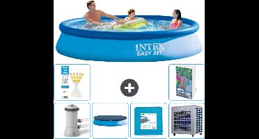Intex Rond Opblaasbaar Easy Set Zwembad - 366 x 76 cm - Blauw - Inclusief Pomp Afdekzeil - Vloertegels - Warmtepomp - 7-delig