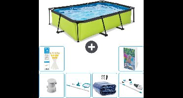 EXIT Rechthoekig Lime Frame Zwembad - 300 x 200 x 65 cm - Inclusief Pomp Schoonmaakset - Solarzeil - Stofzuiger - 7-delig