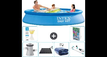 Intex Rond Opblaasbaar Easy Set Zwembad - 305 x 61 cm - Blauw - Inclusief Pomp Solar Mat - Solarzeil - Stofzuiger - 7-delig