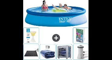 Intex Rond Opblaasbaar Easy Set Zwembad - 396 x 84 cm - Blauw - Inclusief Solar Mat - Solarzeil - Warmtepomp - Zwembadfilterpomp - 7-delig
