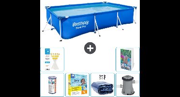Bestway Rechthoekig Steel Pro Zwembad - 300 x 201 x 66 cm - Blauw - Inclusief Filter - Onderhoudspakket - Solarzeil - Zwembadfilterpomp - 7-delig