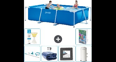 Intex Rechthoekig Frame Zwembad - 300 x 200 x 75 cm - Blauw - Inclusief Schoonmaakset - Solarzeil - Vloertegels - Zwembadfilterpomp - 7-delig