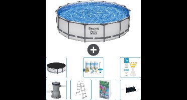 Bestway Rond Steel Pro MAX Zwembad - 457 x 107 cm - Grijs - Inclusief Pomp - Ladder - Afdekzeil - Onderhoudspakket - Solar Mat - 8-delig