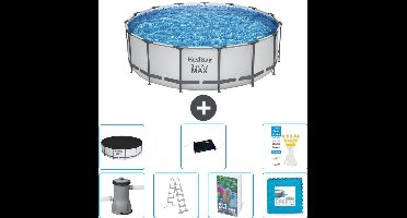 Bestway Rond Steel Pro MAX Zwembad - 457 x 122 cm - Grijs - Inclusief Pomp - Ladder - Afdekzeil - Solar Mat - Vloertegels - 8-delig