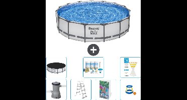 Bestway Rond Steel Pro MAX Zwembad - 457 x 107 cm - Grijs - Inclusief Pomp - Ladder - Afdekzeil - Onderhoudspakket - Speelgoed - 8-delig
