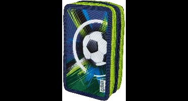 Undercover etui voetbal drievaks gevuld schoolspullen groen-blauw.