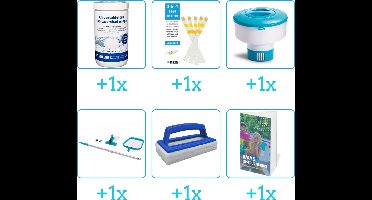 Zwembad Onderhoudspakket - Onderhoud Zwembad - bevat Chloor - Testrips - Chloordrijver - Schoonmaakset - Scrubborstel en Zwembadgids (6-delig)