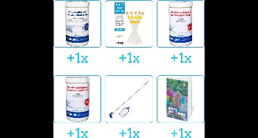 Zwembad Onderhoudspakket - Onderhoud Zwembad - bevat Chloor - Testrips - PH-min - PH-plus - Schoonmaakset en Zwembadgids (6-delig)