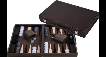 Backgammon 15 inch - Olijfgroen & Crème Ingelegd Bord - Luxe Lederen Koffer - Inclusief Stenen, Dobbelstenen & Werpbeker - Engelhart