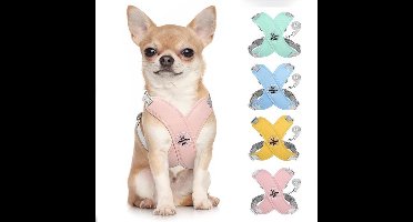 Hondentuigje met riem - X-frame, verstelbaar anti-trek anti-verstikkingsharnas voor kleine, middelgrote honden en puppy's, ademend hondenvest met riem (M-Roze)