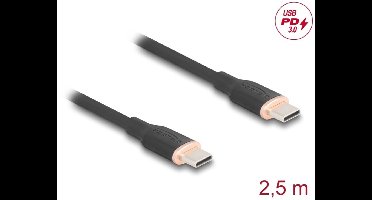 Delock USB 2.0 Cable USB Type-C™ male to male PD 3.0 60 W 2.5 m black Silicone