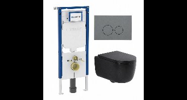 QeramiQ Dely Swirl Toiletset - 36.3x51.7cm - Geberit UP720 Duofix Sigma inbouwreservoir - 35mm zitting - bedieningsplaat licht grijs - ronde knoppen - mat zwart