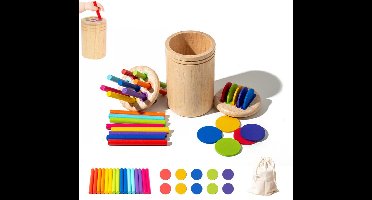 Montessori Houten Speelgoed (Vanaf 1 Jaar) - Drie-In-één Vorm- En Kleurensorteerspeelgoed - Motorisch Spel - Educatief Cadeau Voor Kinderen
