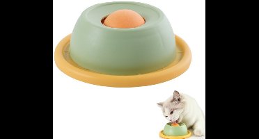Interactieve Trage Voerbak voor Katten - Rollende Bal Trakteerdispenser voor Katten - Antislip Verrijkingsvoerbak voor Natvoer, Yoghurt, Bottenbouillon - Angstverlichtende Trage Eetbak voor Katten & Honden (Geel)