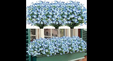 12 bundels kunstbloemen, nepgroen, UV-bestendig, kleurecht, kunstmatige narcissen voor bruidsboeket, binnen- en buitendecoratie in huis en tuin, Blauw
