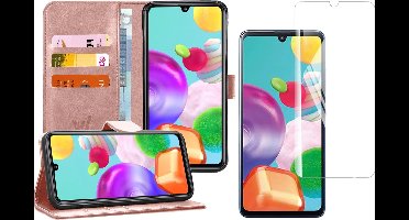 Hoesje geschikt voor Samsung A41 en Screenprotector - Book Case Kunstleer Wallet Roségoud + Screen Protector