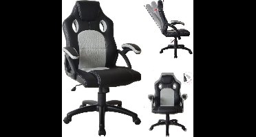 Gamestoel Wouter junior bureaustoel - racing gaming stijl - hoogte verstelbaar - zwart grijs