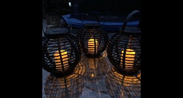 Solar tuinverlichting lantaarn 'Basket' - Voordeelset van 3 stuks - Buitenlampen op zonne-energie - Zwart - Solar tuinverlichting