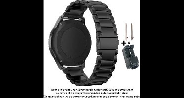 Stalen Schakel Horlogeband - Geschikt voor 20 mm Smartwatches - Zwart