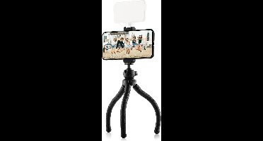 MOJOGEAR Flexibel statief met extra stevige poten – Met houder voor smartphones tot 9,5 cm breed - Tripod iphone - Tot 24 cm hoog - Zwart