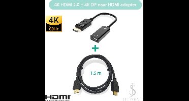 DisplayPort naar HDMI met HDMI kabel - 4K UHD - DisplayPort naar HDMI adapter 4K - HDMI kabel 4K UHD