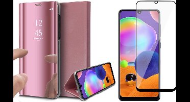 Hoesje geschikt voor Samsung Galaxy A31 - Screen Protector FullGuard - Book Case Spiegel Roségoud & Screenprotector