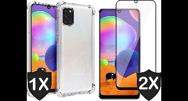 Hoesje geschikt voor Samsung Galaxy A31 - Transparant Shock Proof Case + 2x Full Screen Protector Glas