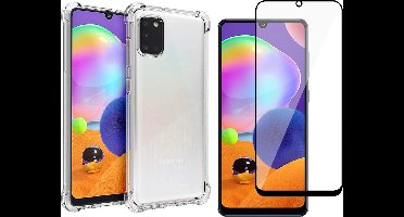 Hoesje geschikt voor Samsung Galaxy A31 - Transparant Shock Proof Case + Full Screen Protector Glas