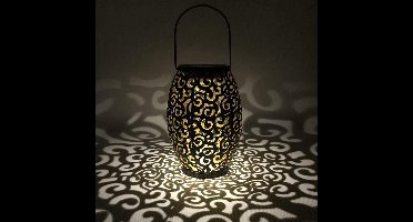 Solar tuinverlichting - Tafellamp 'Agadir' - Mooi lichteffect - Warm wit licht - Metaal - 23cm hoog - Oosterse lamp - Arabische tafellamp - Camping lamp oplaadbaar - Kampeerlamp - Buitenlamp op zonne-energie