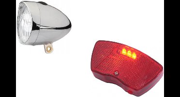 Koplamp retro 3 led aan/uit-chroom + dragerachterlicht 3 leds inclusief batterijen