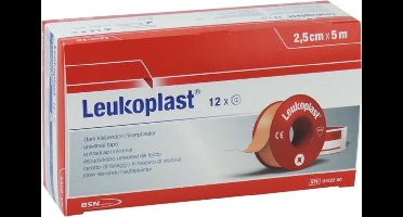 Leukoplast, hechtpleister met klemring 2,5cm x 5m, doosje 12 stuks