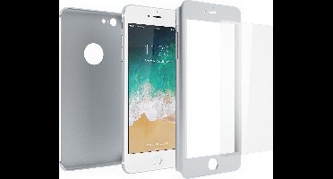Hoesje geschikt voor Apple iPhone 6 Plus / 6s Plus - Voor en Achterkant 360 Graden Hoesje Mat Zilver + Screenprotector (Gehard Glas Screen Protector) Shockproof - Full Body Slim Fit Cover Case